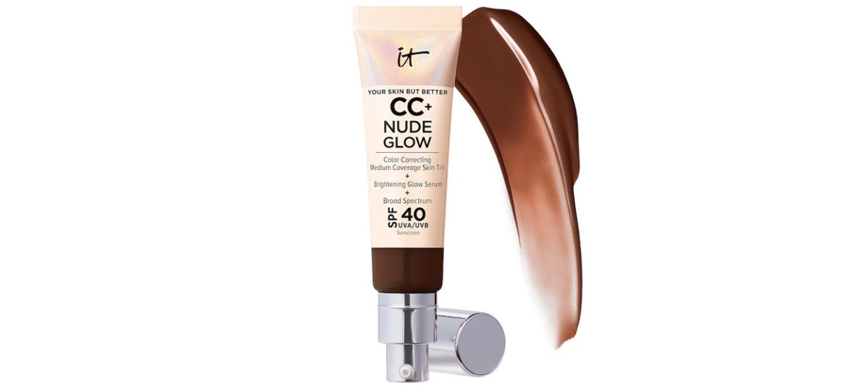 IT Cosmetics CC+ Nude Glow Lightweight Foundation + Glow Serum with SPF 40 and Niacinamide on white background