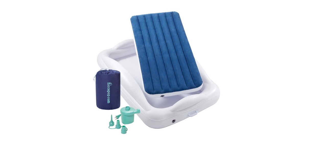 Hiccapop Inflatable Toddler Travel Bed on white background