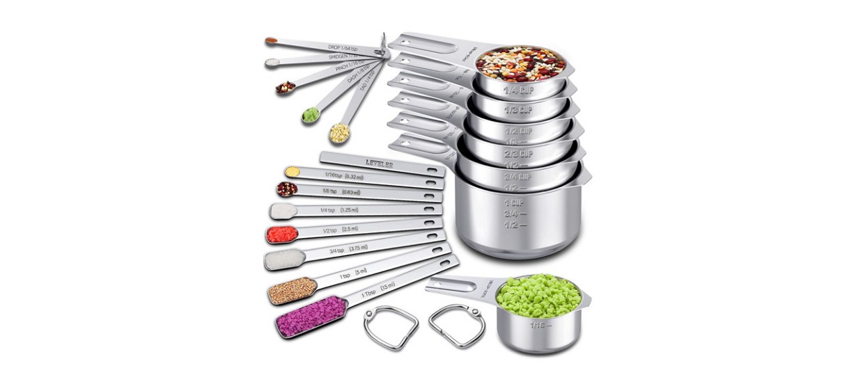 Silver Ewfen Measuring Cups and Spoons Set 0n white background