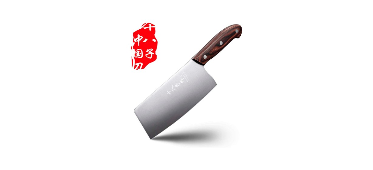 An steel cleaver knife with a wooden handle