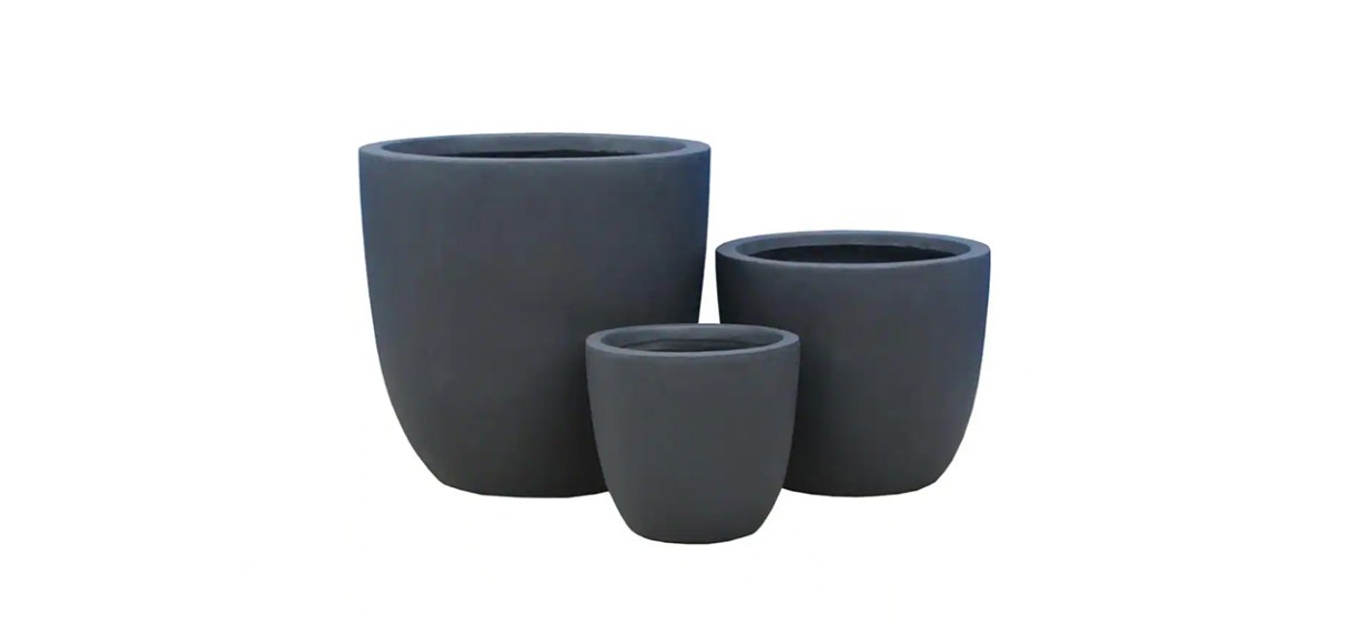 Kante Set of Three Round Charcoal Concrete Modern Outdoor Planters Kante Set of Three Round Charcoal Concrete Modern Outdoor Planters