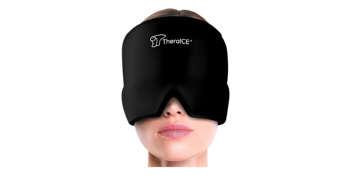 TheraICE migraine relief cap on a woman TheraICE migraine relief cap on a woman