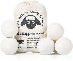 Budieggs Organic XL Wool Dryer Balls, 6 Pack