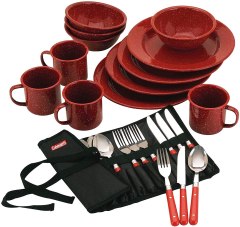 Coleman 24-Piece Red Enamel Dinnerware Set
