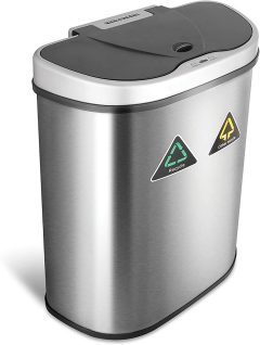 Ninestars Automatic Touchless Motion Sensor Semi-Round Trash Can/Recycler, 18.5 Gal.