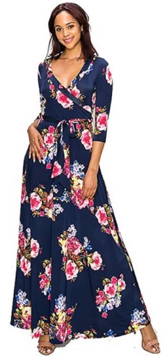 On Trend Paris Bohemian 3/4 Sleeve Long Maxi Dress