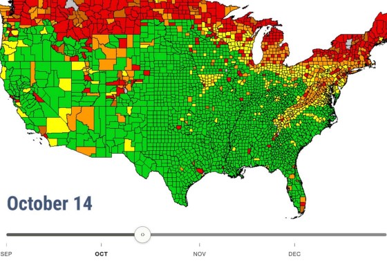 This interactive map predicts when fall foliage will peak in your area