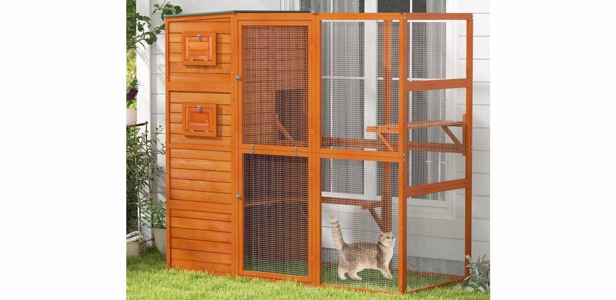 Coziwow Catio Wooden Outdoor Cat Playpen, Large, Orange
