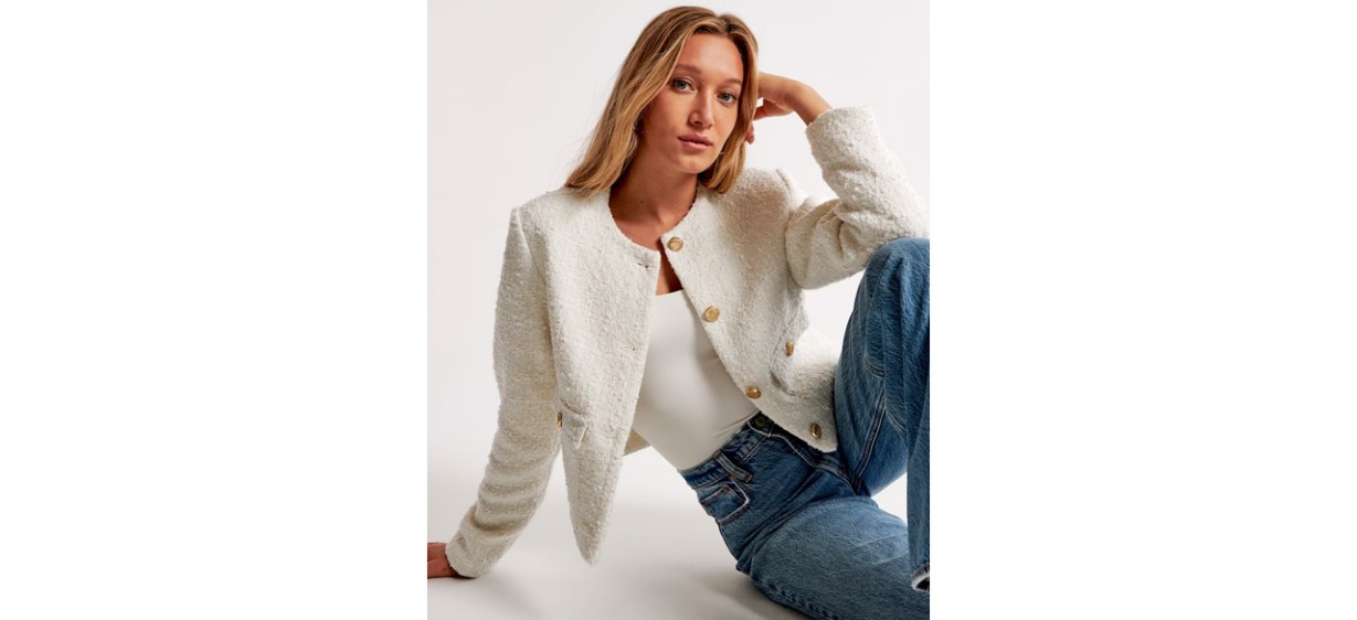 Abercrombie &amp; Fitch Collarless Tweed Jacket