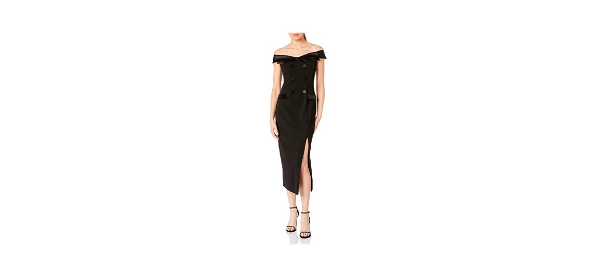 Best Adrianna Papell Midi Off The Shoulder Tuxedo Dress With Slit