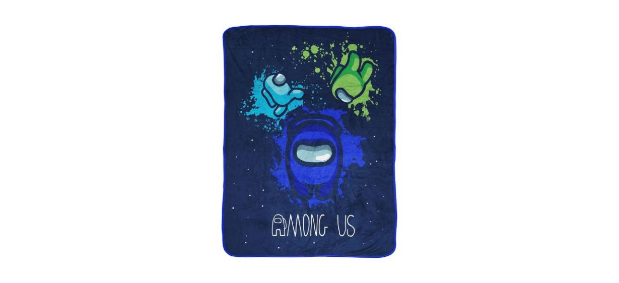 Jay Franco Among Us Space Toss Throw Blanket, blue with images of 3 crewmembers on it
