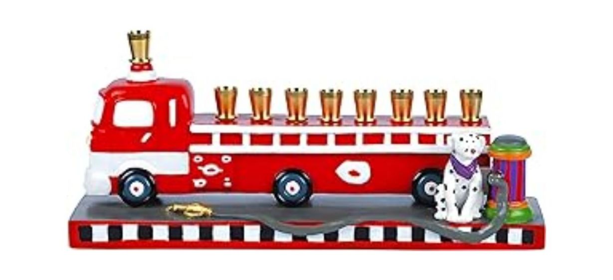 Aviv Judaica Kids Fire Truck Menorah on white background