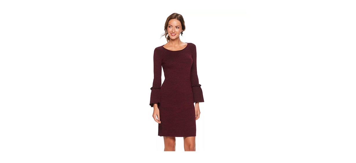 Nina Leonard Bell Sleeve Ribbed Sweater Dress
