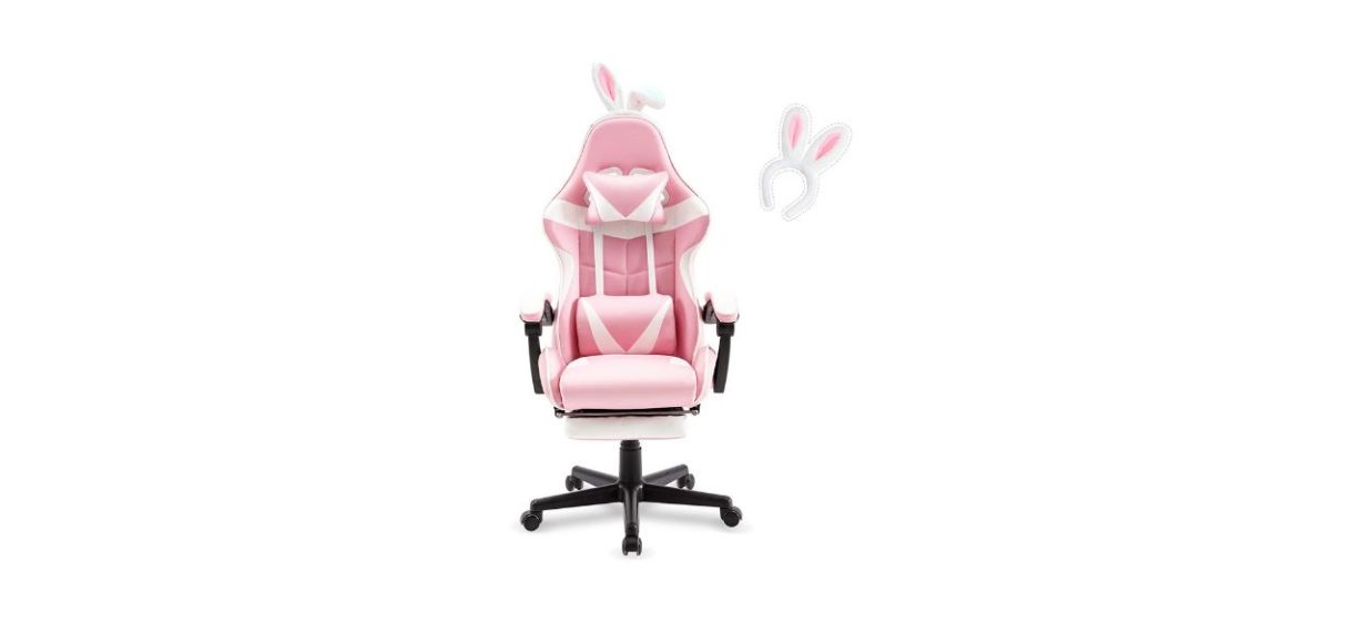 Best Soontrans pink gaming chair with footrest and bunny ears 