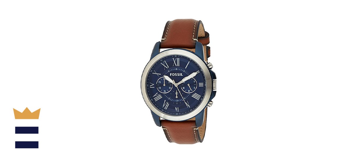 Fossil Grant Chronograph Leather Strap Stainless Steel Watch