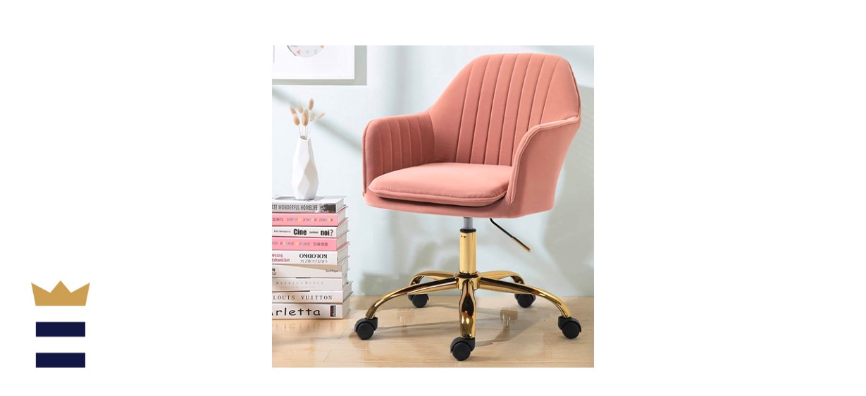 HOMHUM Modern Velvet Home Office Computer Desk Task Chair with Wheels