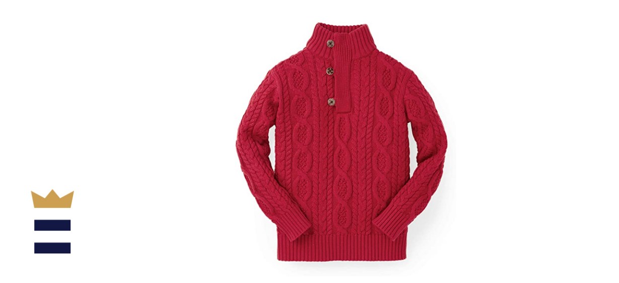 Hope &amp; Henry Mock Neck Cable Sweater with Button Placket