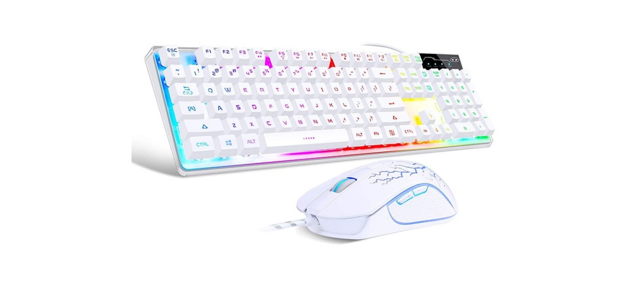 MageGee K1 LED Rainbow Backlit Full White Gaming Keyboard and Mouse Bundle