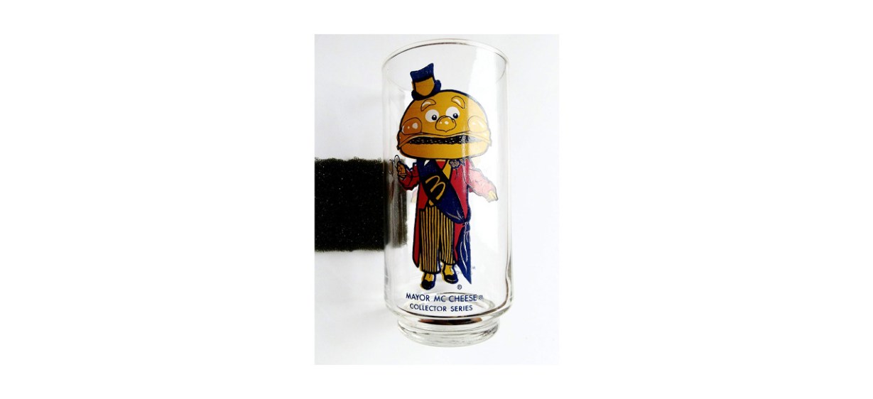 Vintage Mayor McCheese Collector Series Glass Tumbler on white background 