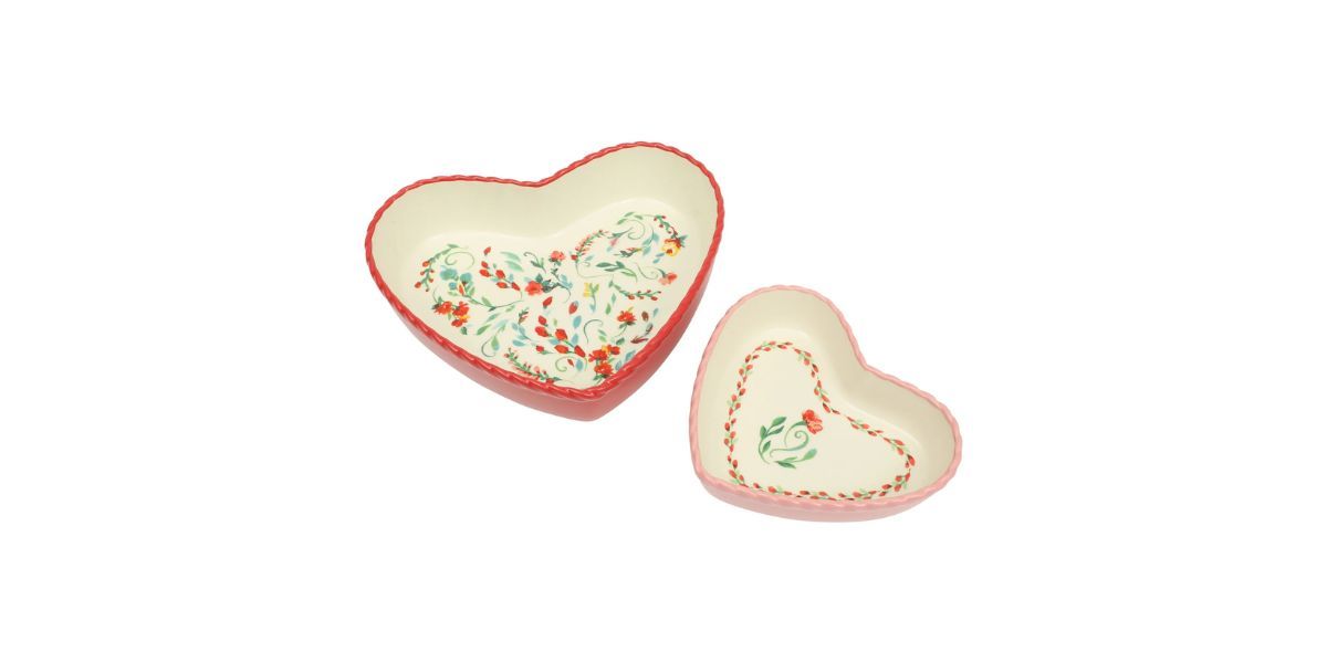 The Pioneer Woman Heart Nesting Ceramic Pink &amp; Red Baking Dishes