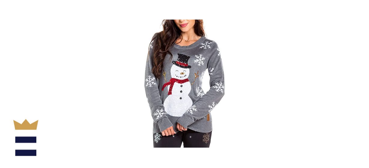 Women's Sequin Snowman Christmas Sweater