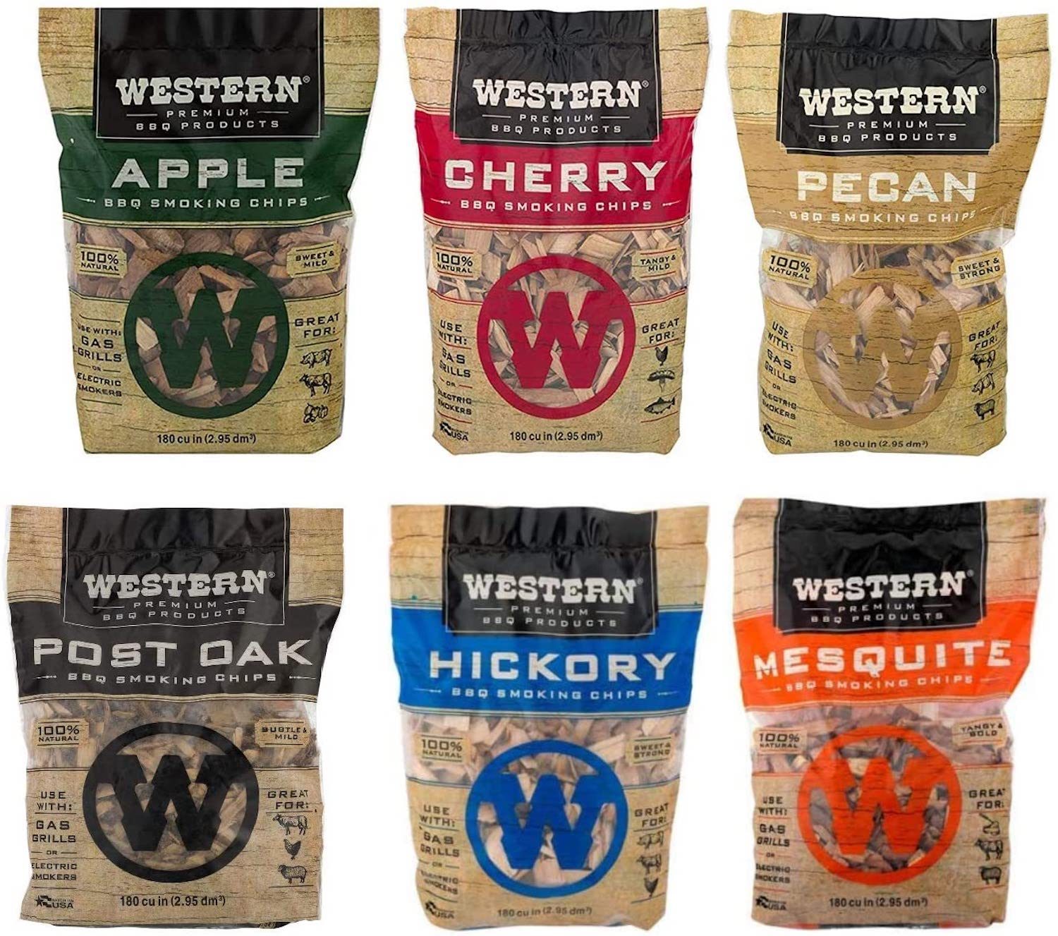 Western Wood BBQ Smoking Chips Variety Pack of 6