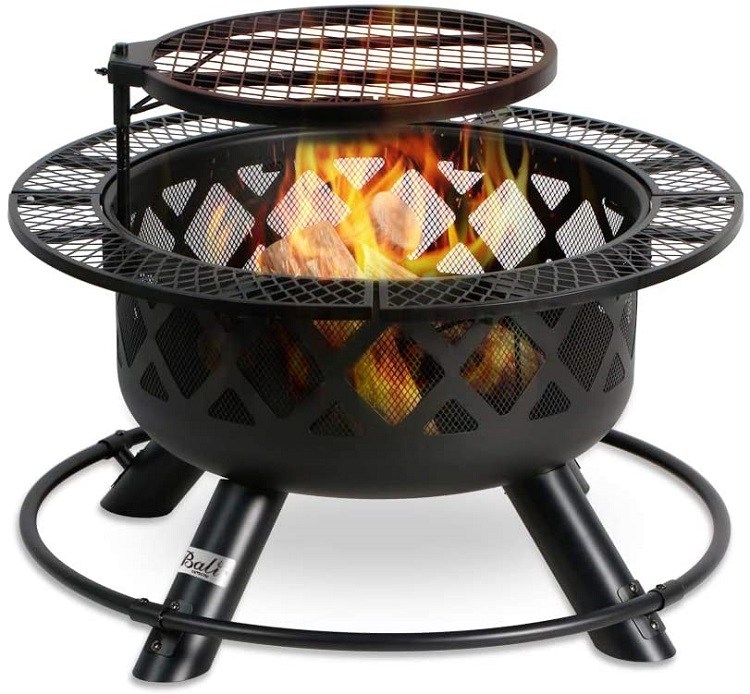 BALI OUTDOORS Wood Burning Fire Pit Backyard with Cooking Grill