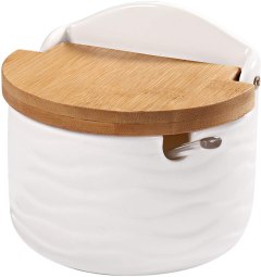 77L Ceramic Sugar Bowl with Sugar Spoon and Bamboo Lid