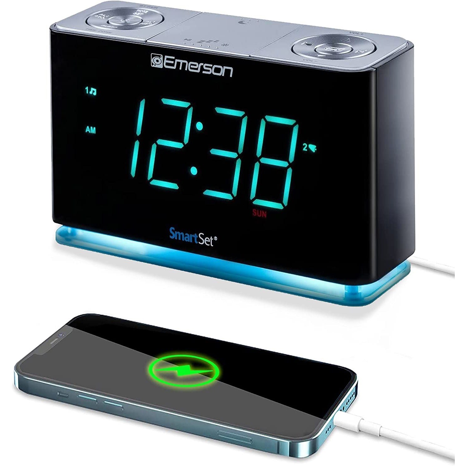 Emerson Radio SmartSet Alarm Clock Radio with Bluetooth Speaker