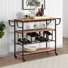 HOMYSHOPY Industrial Bar Cart with Wine Rack and Glass Holder