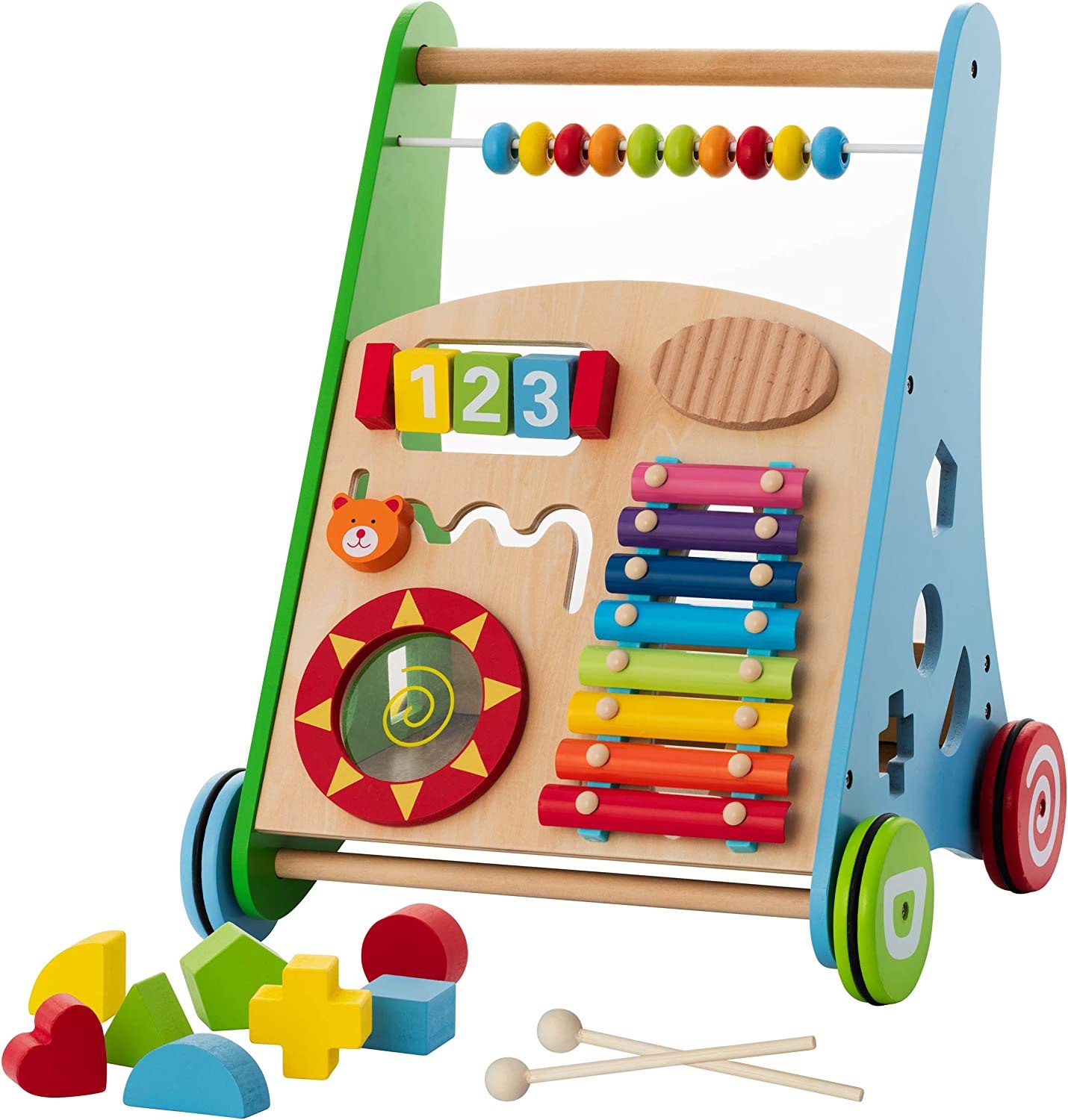 Kiddery Toys Wooden Push &amp; Pull Walker