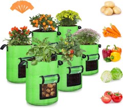 Delxo 5 Pack 10 Gallon Potato Grow Bags, Vegetable Grow Bag with