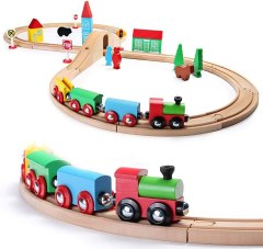 SainSmart Jr. Wooden Train Set for Toddlers