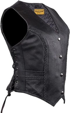 Leather and Chrome Black Leather Motorcycle Vest